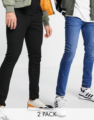 River Island 2 pack skinny jeans in black and blue