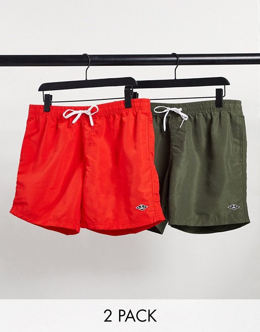 River Island 2 pack swim shorts in green & red