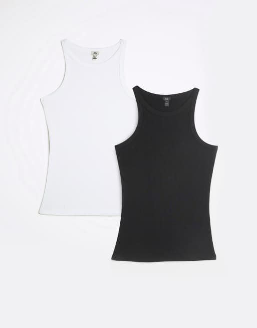 River Island 2 pack White Sleeveless Racer Vest in White