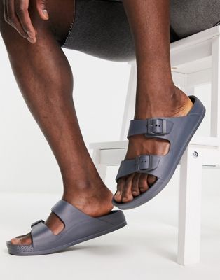 River Island 2 strap rubber sandals in grey