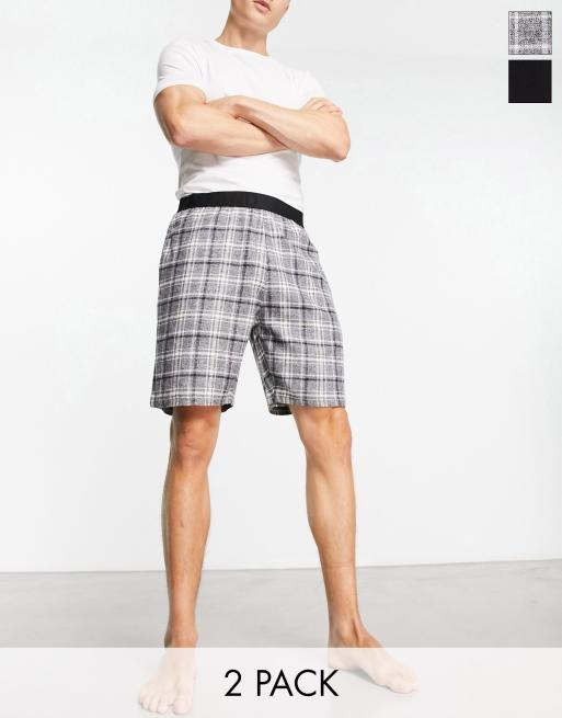 River Island – 2er-Pack Pyjama-Shorts in Grau mit Karomuster