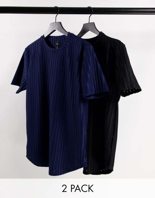 River Island – 2er-Pack schmal geschnittene, gerippte T-Shirts in Schwarz
