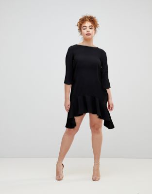 River Island 3/4 Sleeve Hanky Hem Swing Dress-Black