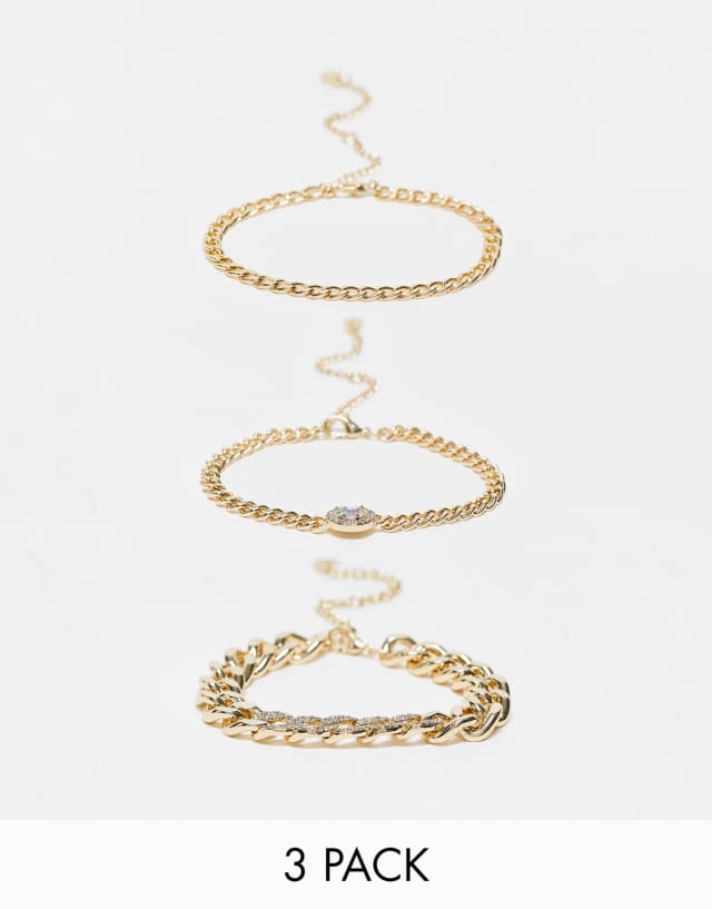 River Island 3-pack bracelets with crystals in gold tone