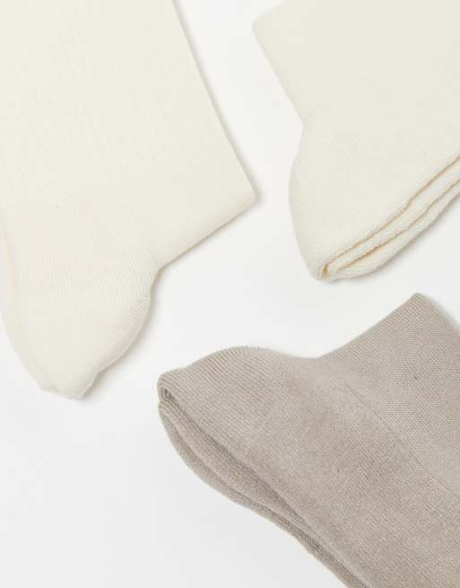River Island 3 pack double stripe tube socks in medium stone, 3 of 4