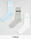 River Island 3 pack Luminis tube socks in blue-Multi