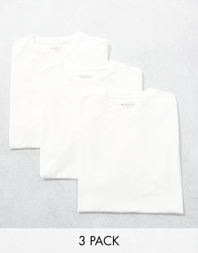 River Island - 3 pack muscle fit t-shirts in white