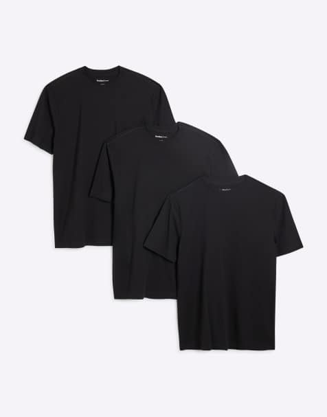 River Island 3 pack short sleeve slim fit t-shirt in black