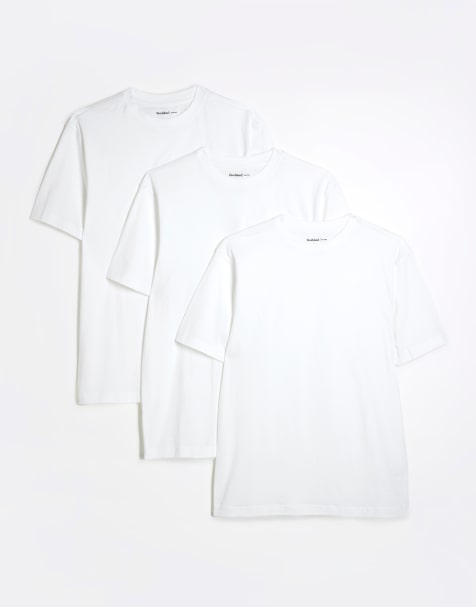 River Island 3 pack short sleeve slim fit t-shirt in white