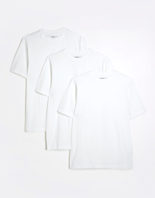 River Island 3 pack short sleeve slim fit t-shirt in white