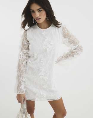 asos River Island 3d floral applique shift dress in white