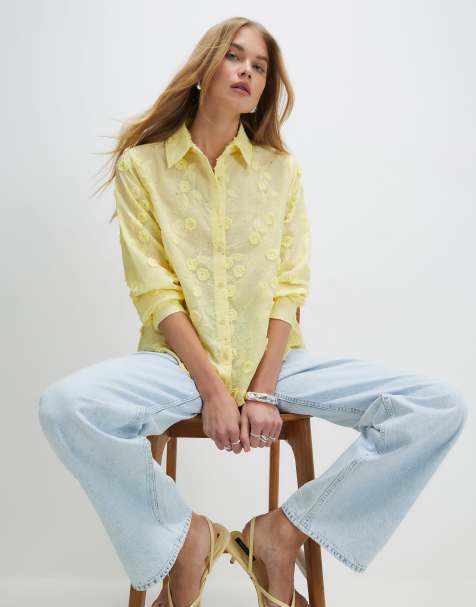 River Island 3d floral embellished shirt in yellow - view 1