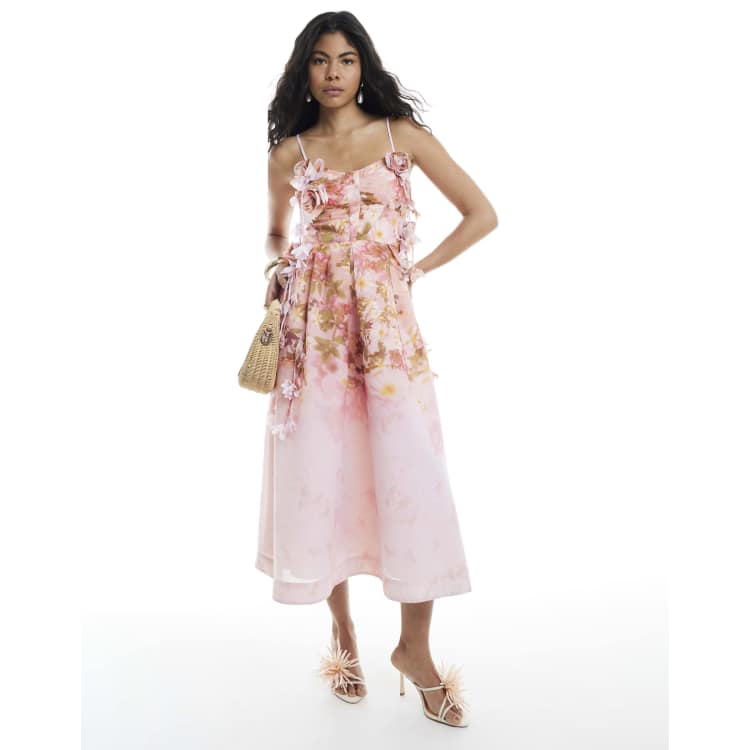 river island pink midi dress River Island shirred smock midi beach dress in light pink