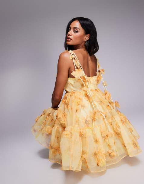 River Island 3d floral trim dress in yellow - view 1