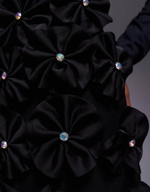 River Island 3D flower A line mini skirt in black , 4 of 5