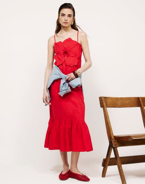 River Island 3d flower maxi dress in red