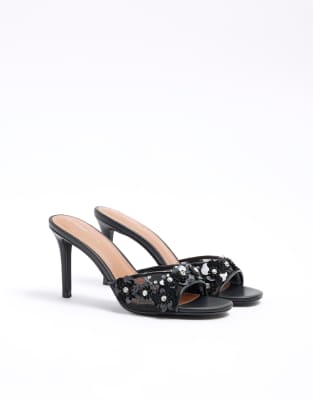  3D flower mesh mule heel 