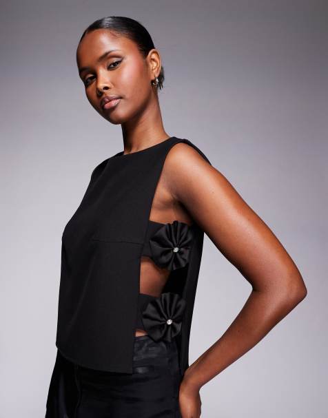 River Island 3D flower seam detail top in black - view 1