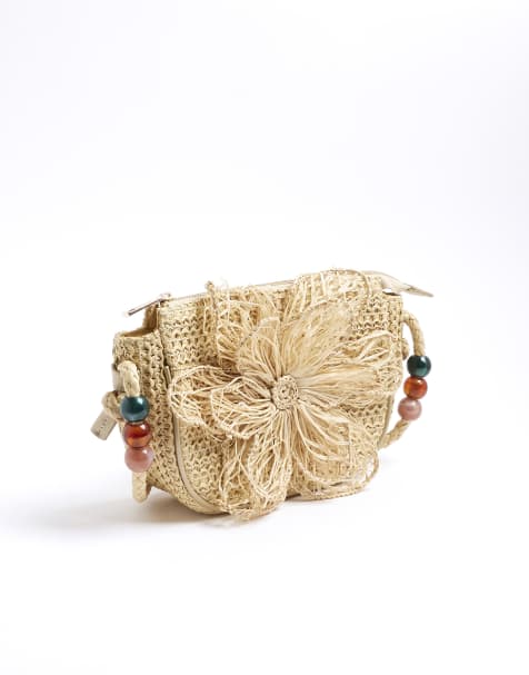 River Island 3d raffia flower shoulder bag in beige - light - view 1