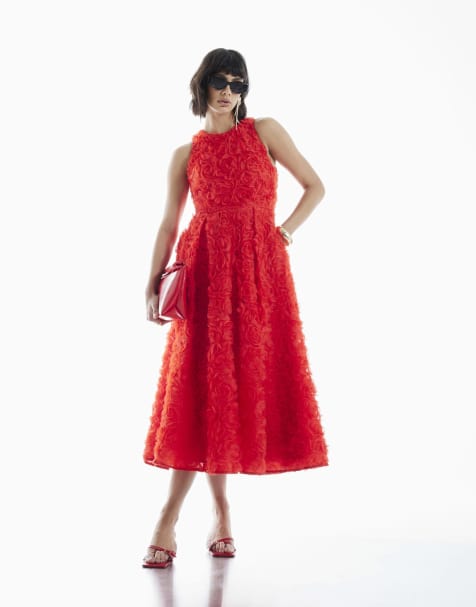 River Island 3D rose midi dress in red - view 1