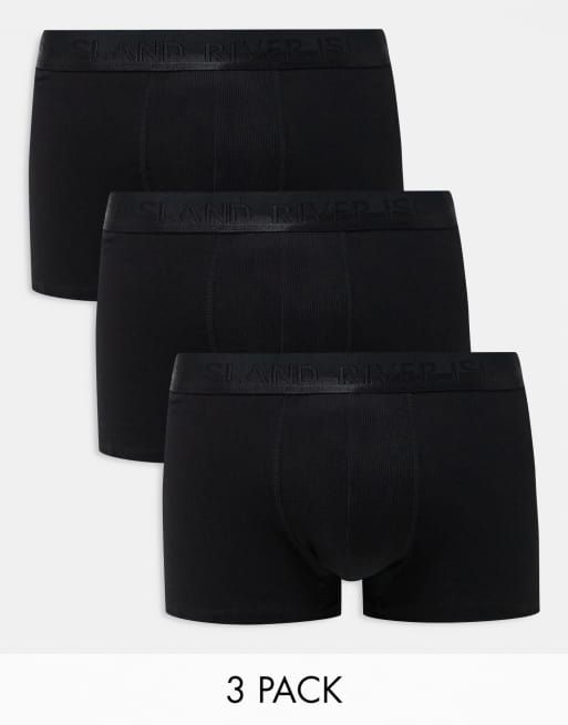 River Island – 3er-Pack gerippte Unterhosen in Schwarz