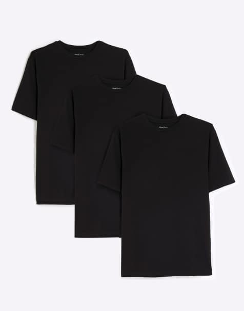 River Island 3pk muscle fit short sleeve t-shirt in black - view 1