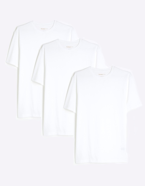River Island 3pk muscle fit t-shirts in white - view 1