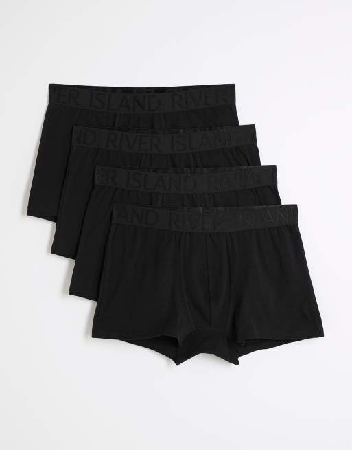River Island 4 pack cotton stretch ri trunks in black