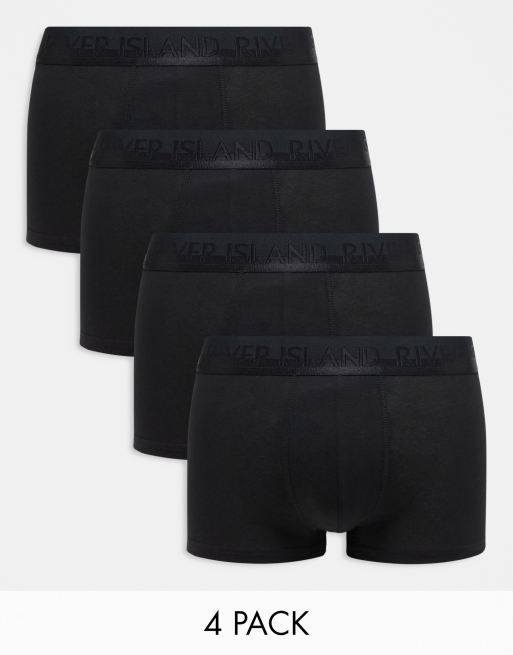  River Island 4 pack cotton stretch trunks in black