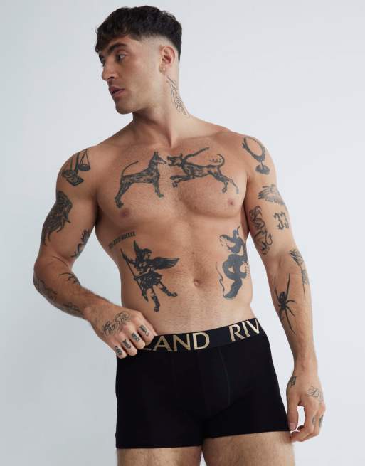 River Island 4 pack gold metallic large ri boxers in black
