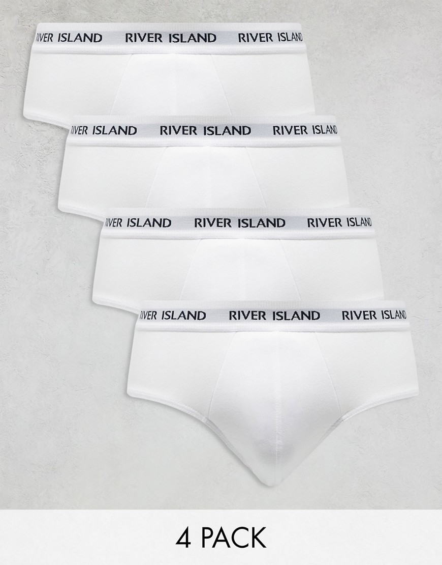River Island 4 pack ribbed waistband brief in white