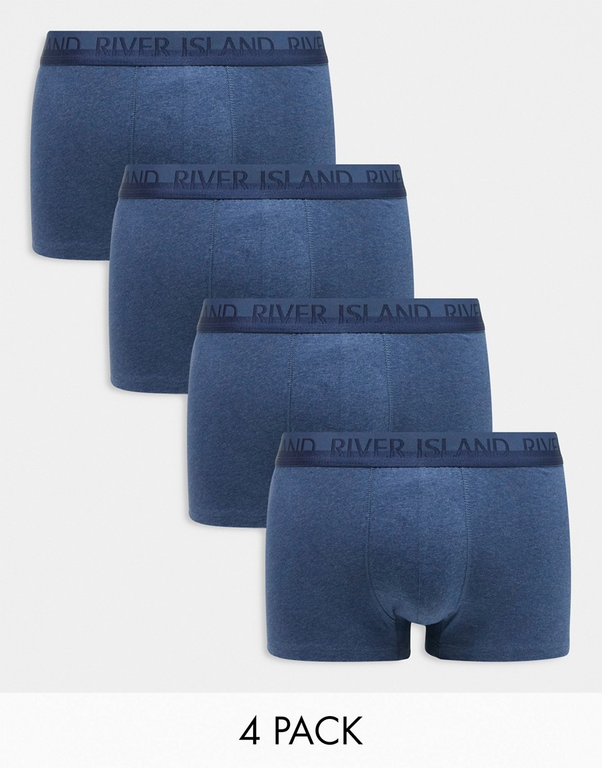 River Island 4 pack trunks in blue marl