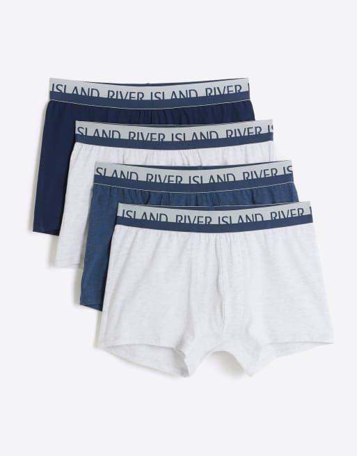 River Island 4pk cotton stretch ri trunks in navy | ASOS