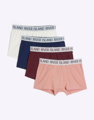 River Island 4pk cotton stretch ri trunks in pink - medium