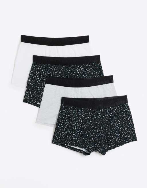 River Island 4pk spot cotton stretch trunks in grey