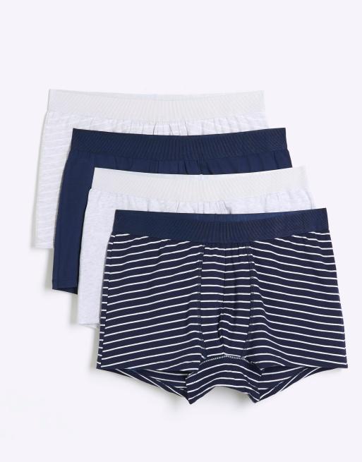 River Island 4pk stripe cotton stretch trunks in navy