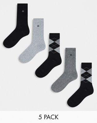 River Island 5 Pack Argyle Ankle Socks In Black
