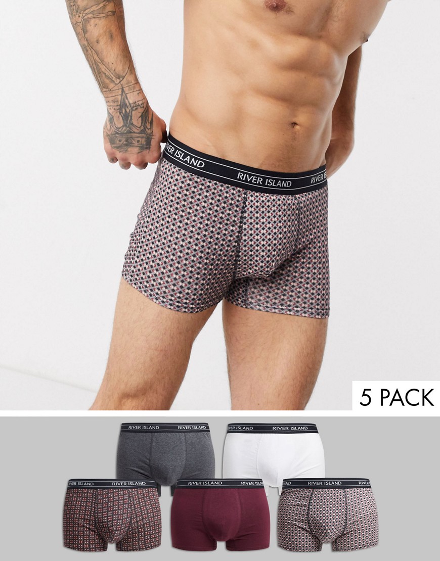 River Island 5-pack boxers in geo print-Red
