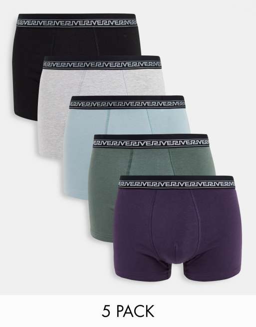 River Island 5 pack boxers with key waistband in green | ASOS