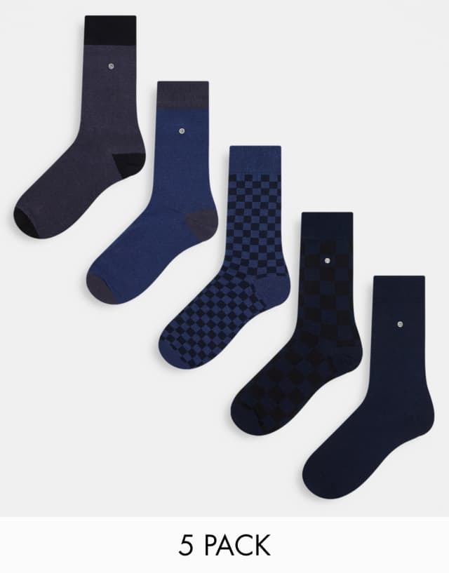 River Island 5 pack checkerboard crew socks in navy