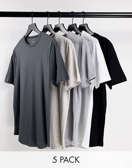 T-Shirts & Vests River Island 5 pack curve hem t-shirt in grey 