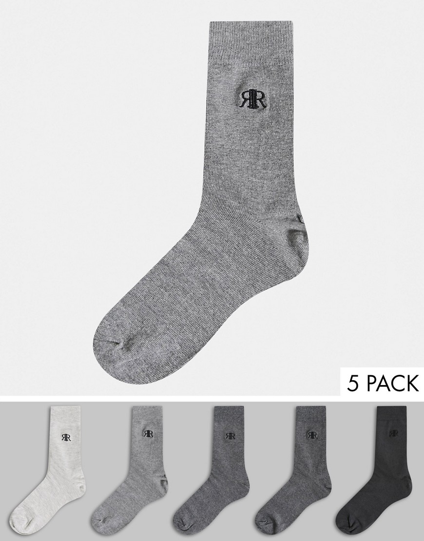 River Island 5 pack embroidered logo socks in multi grey