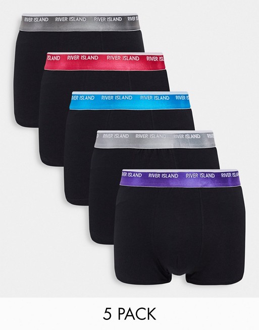 River Island 5 pack hipsters with coloured waistband