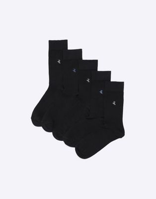 5 pack mix embroidered socks in black