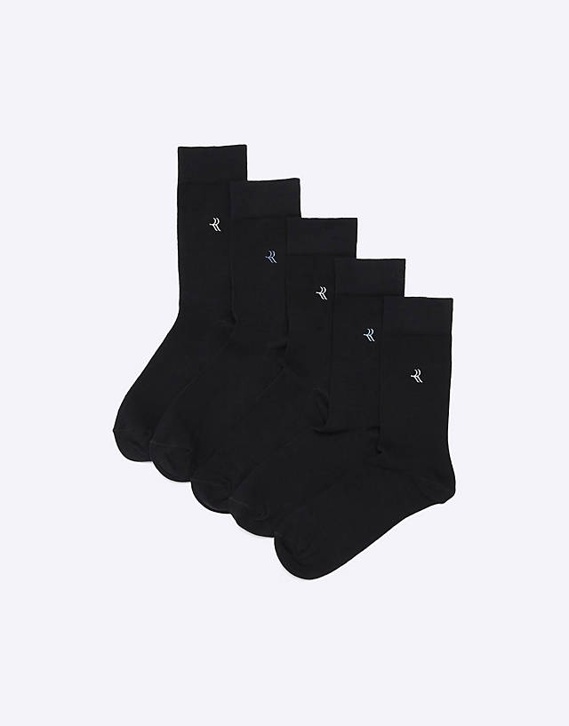 River Island - 5 pack mix embroidered socks in black