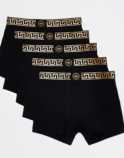 Men Underwear/River Island 5 pack mono print trunks in black 