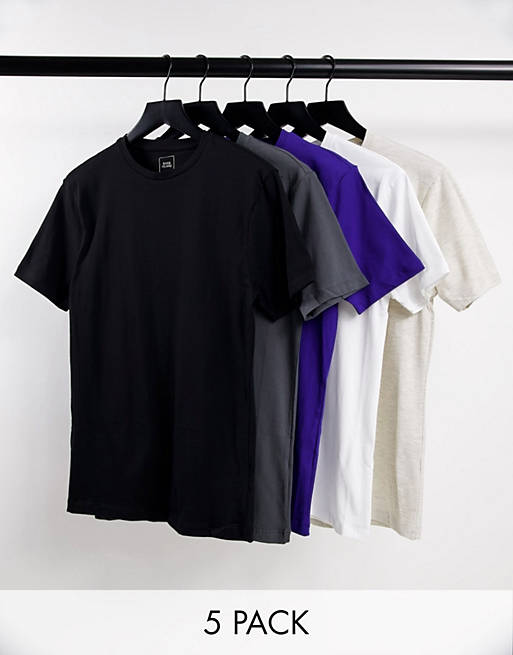 River Island 5 pack muscle t-shirts in blue
