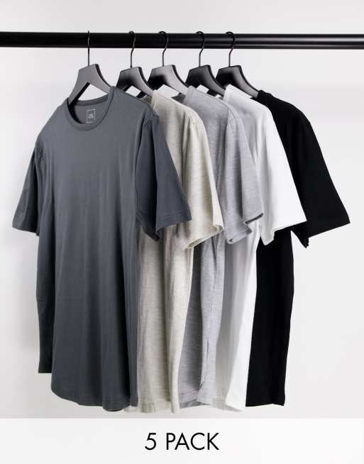 River Island 5 pack of curve hem t-shirts in grey