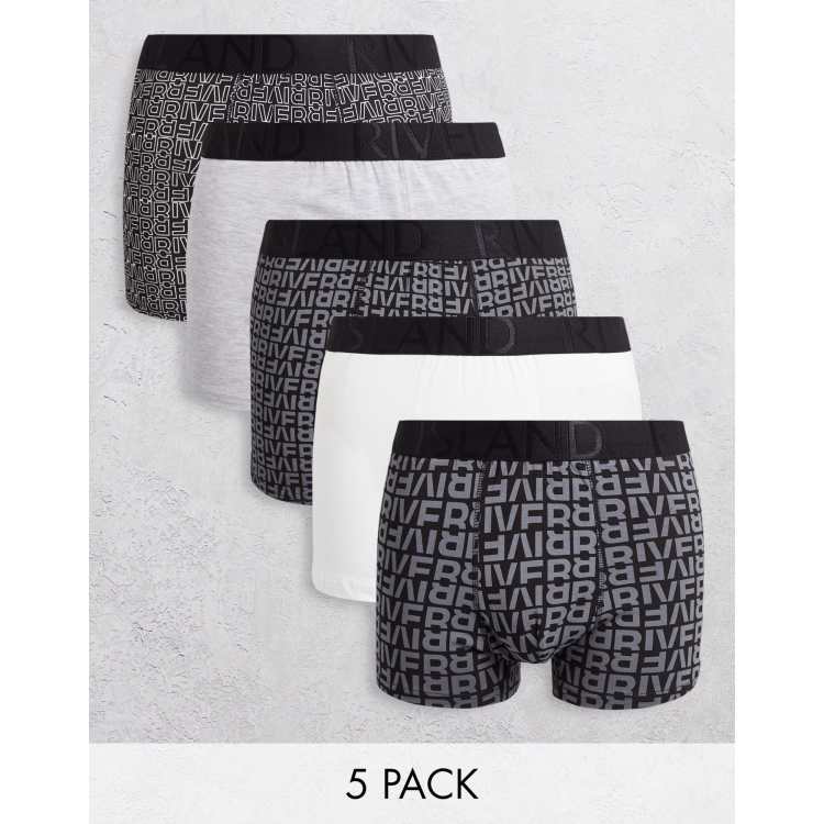 River Island 5 pack of trunks in monogram