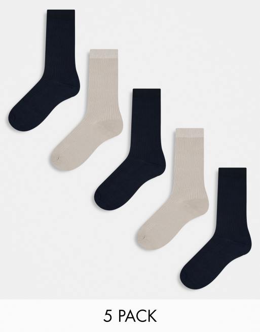 River Island 5 pack ribbed ankle socks in brown